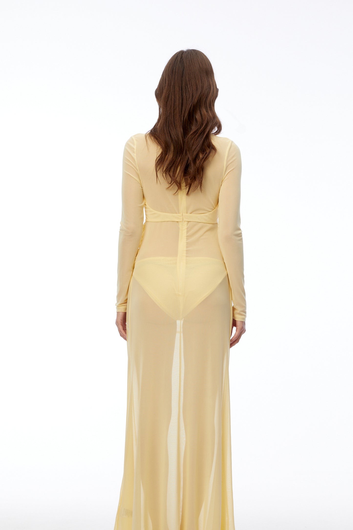 Cressida Yellow Cut-Out Semi-Sheer Fishtail Maxi Dress