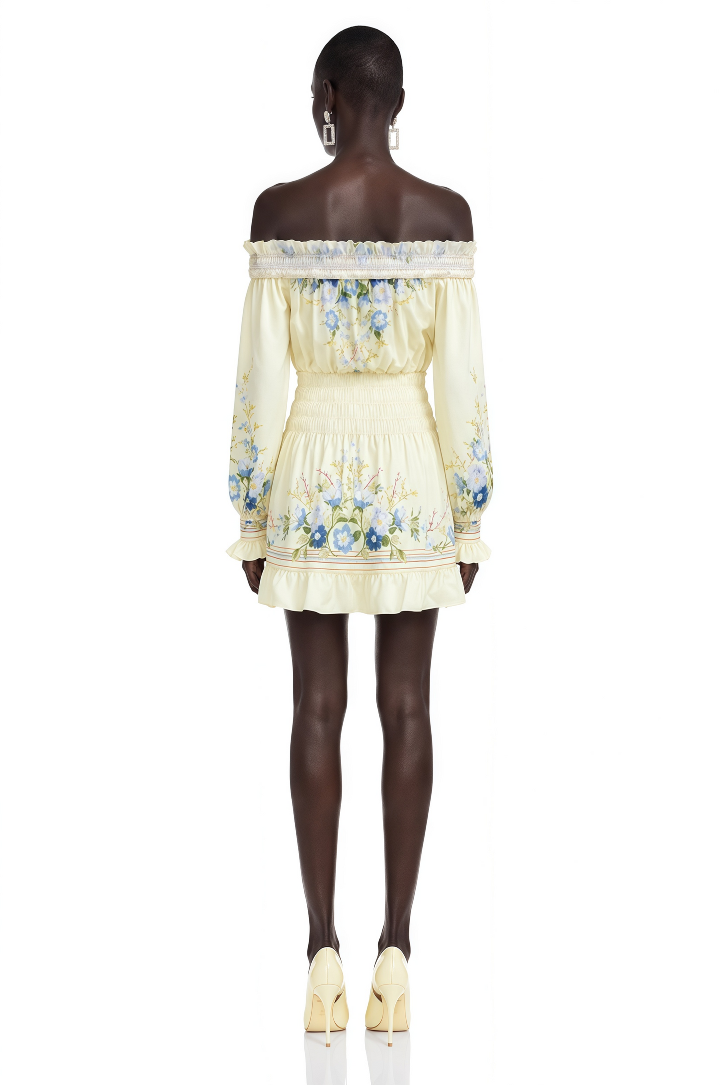Crystal Yellow Off Shoulder Floral Print Mini Dress
