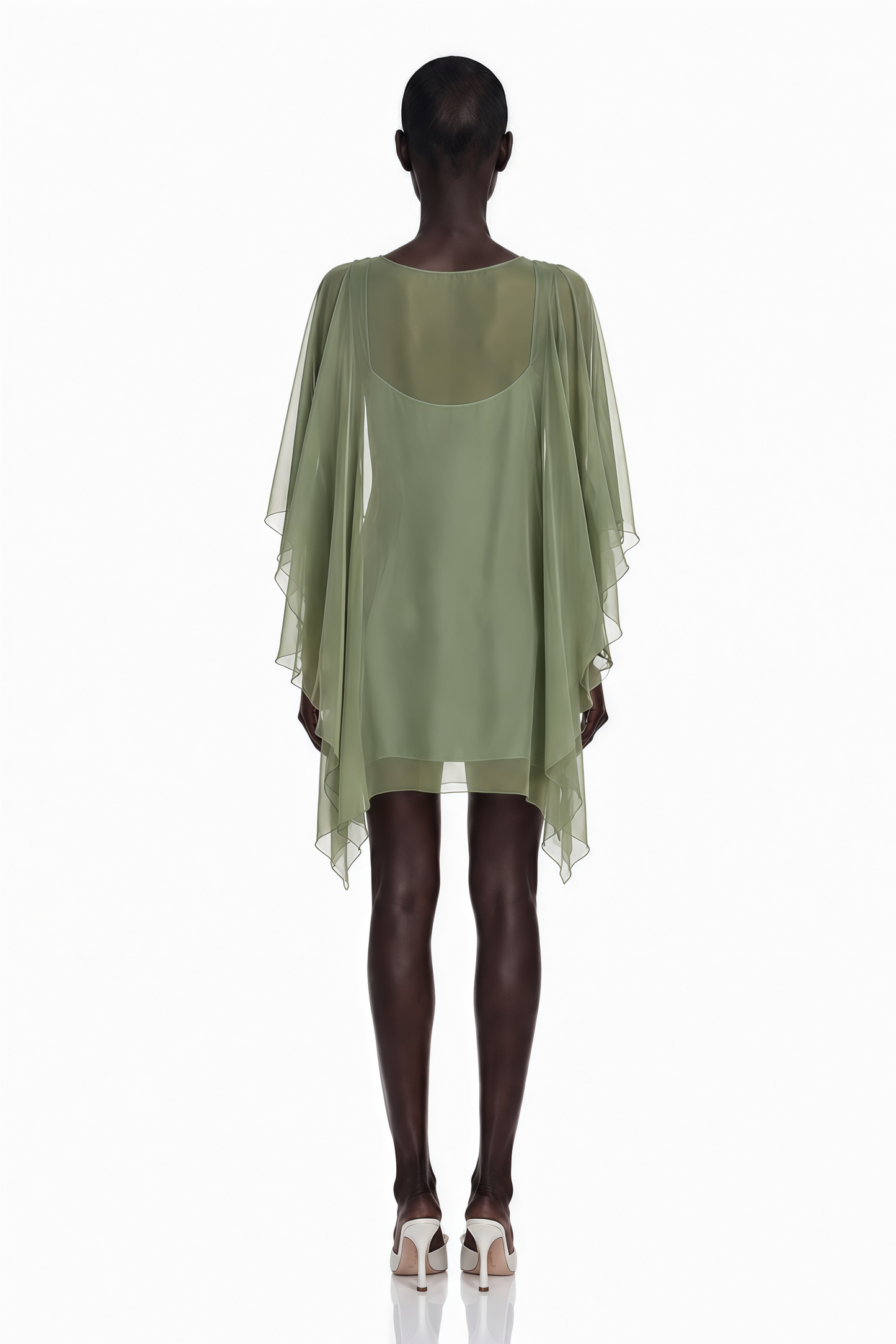 Cyrielle Emerald Green Chiffon Cape Mini Dress