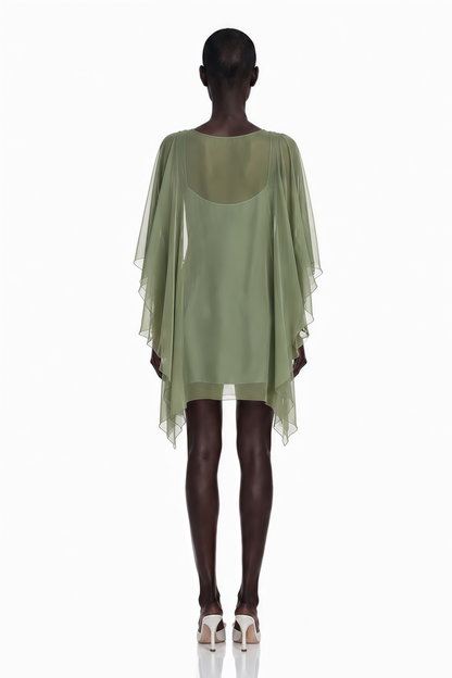 Cyrielle Emerald Green Chiffon Cape Mini Dress