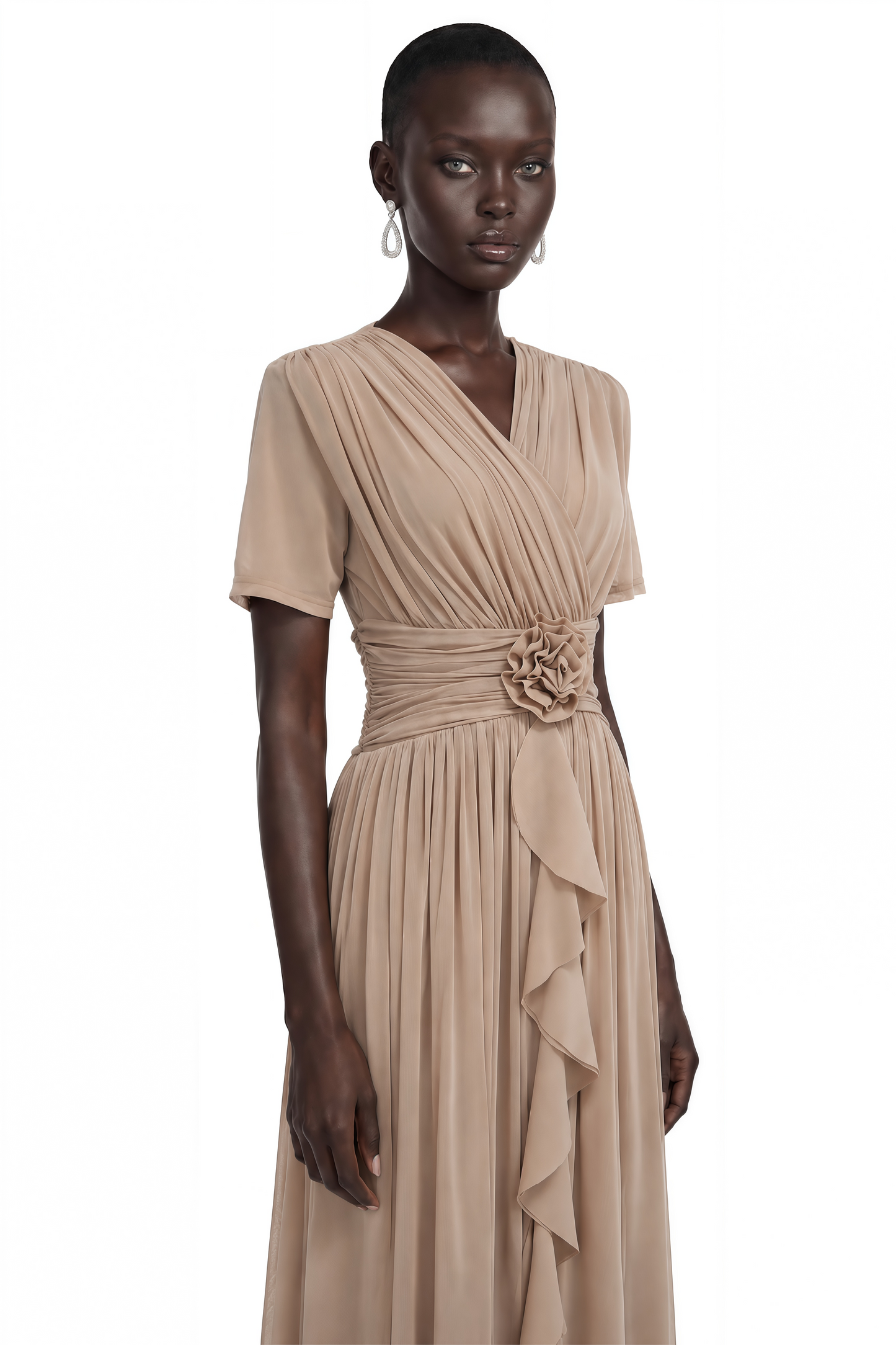 Cyrielle Light Khaki Chiffon Wrap Maxi Dress