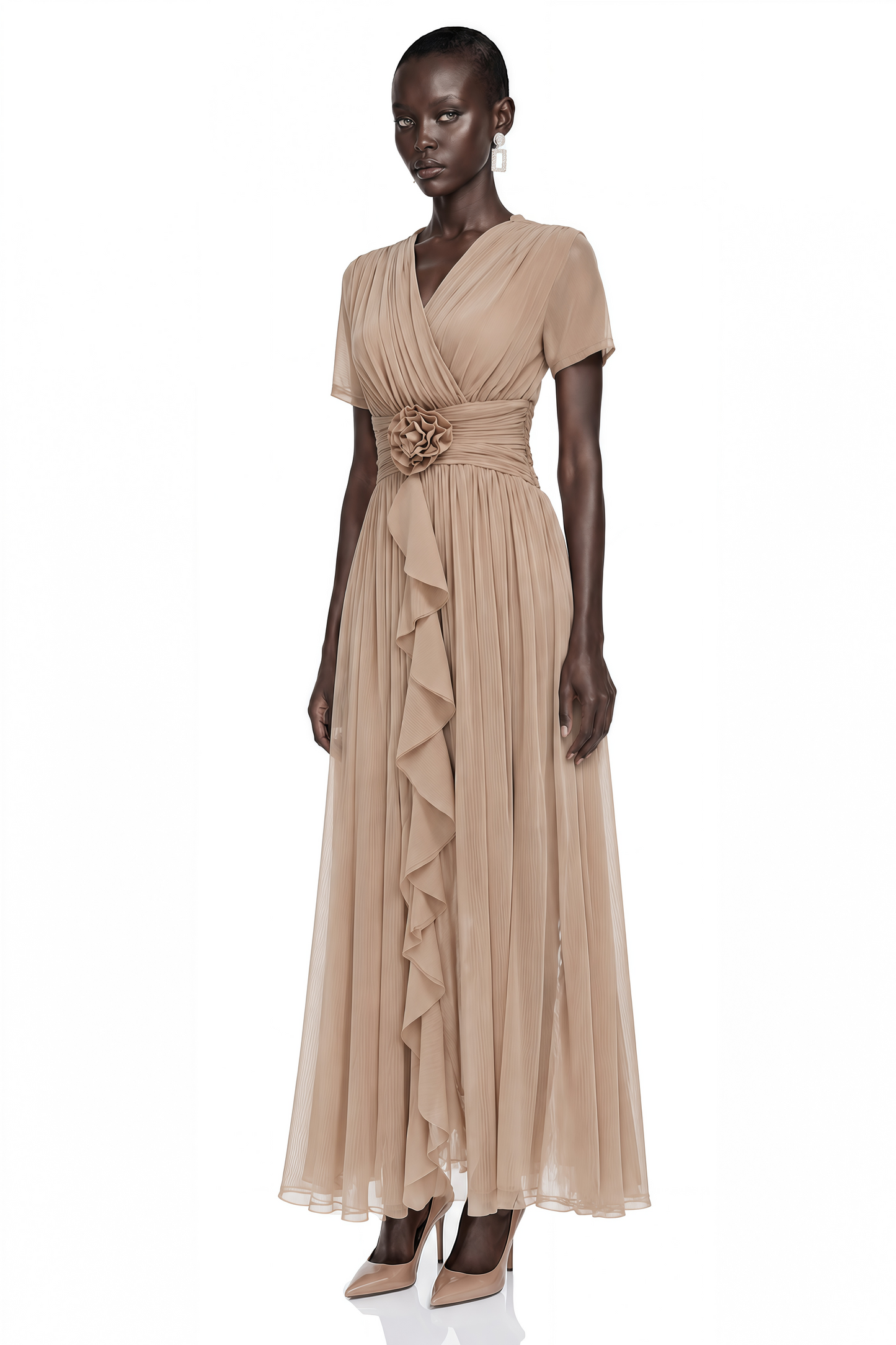 Cyrielle Light Khaki Chiffon Wrap Maxi Dress