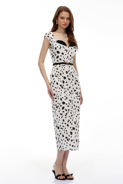Cyrus White Leopard Polka Midi Dress
