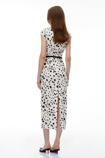 Cyrus White Leopard Polka Midi Dress