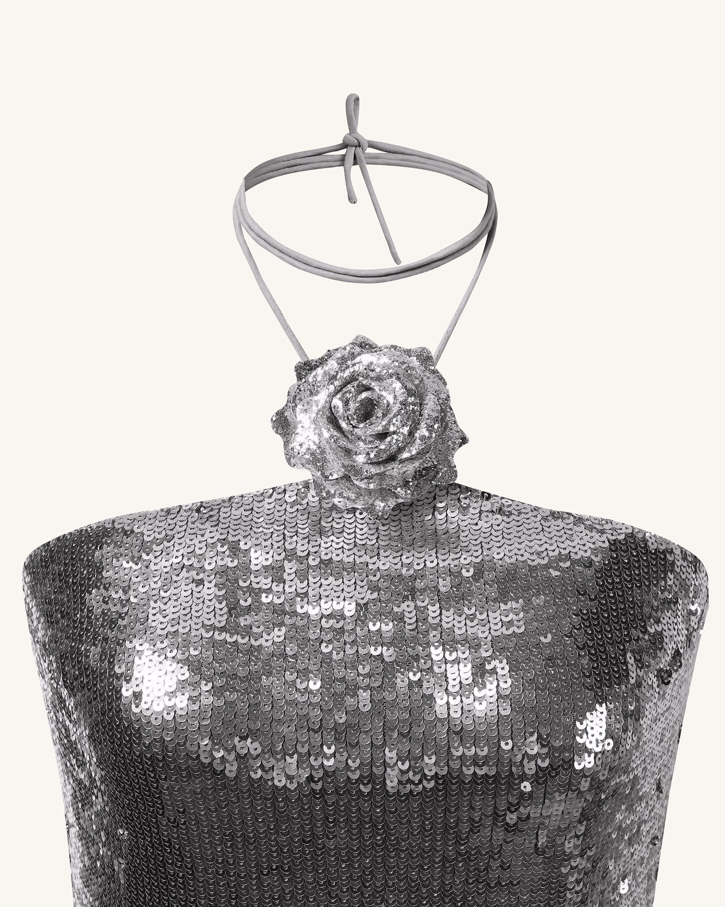 Bordo Gümüş Payetli Halter Yaka Mini Elbise - Gümüş