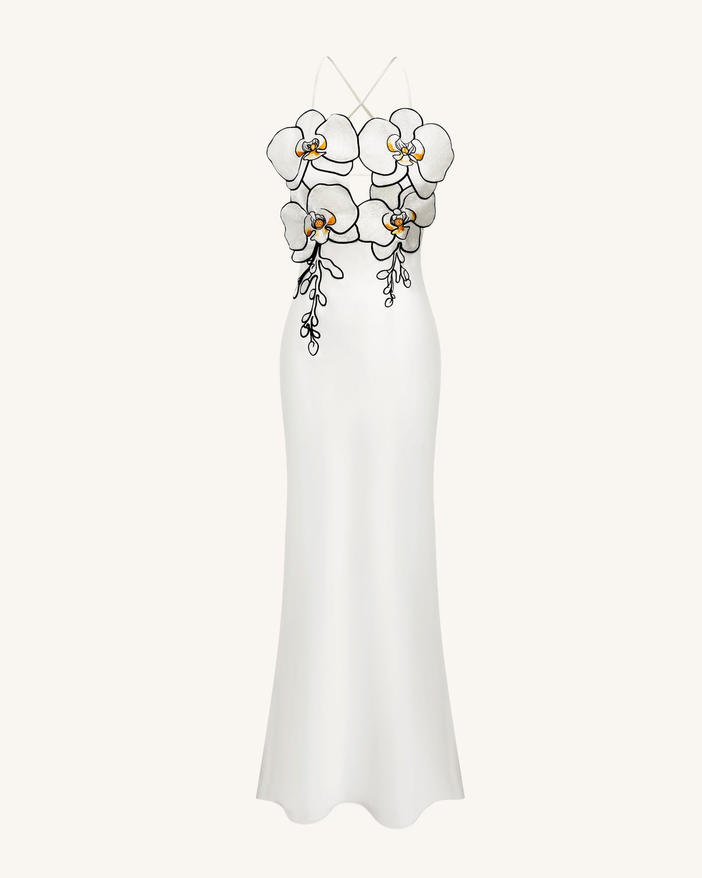 Orkide Nakışlı Elbise - White/Black