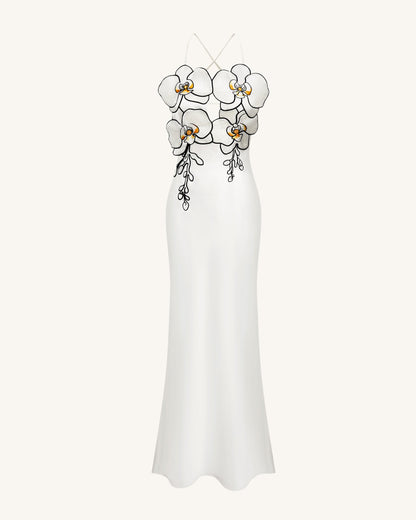 Orkide Nakışlı Elbise - White/Black