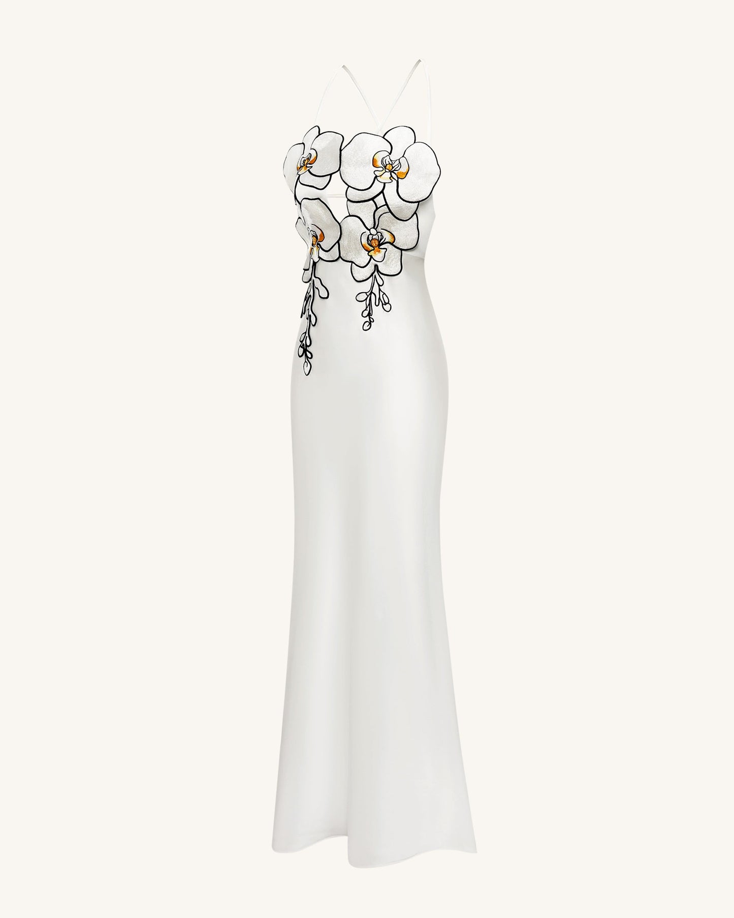 Orkide Nakışlı Elbise - White/Black
