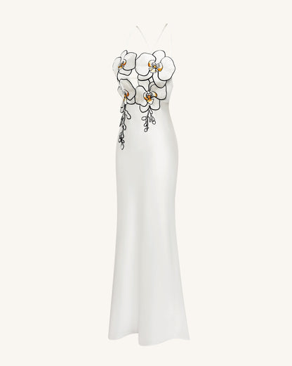 Orkide Nakışlı Elbise - White/Black