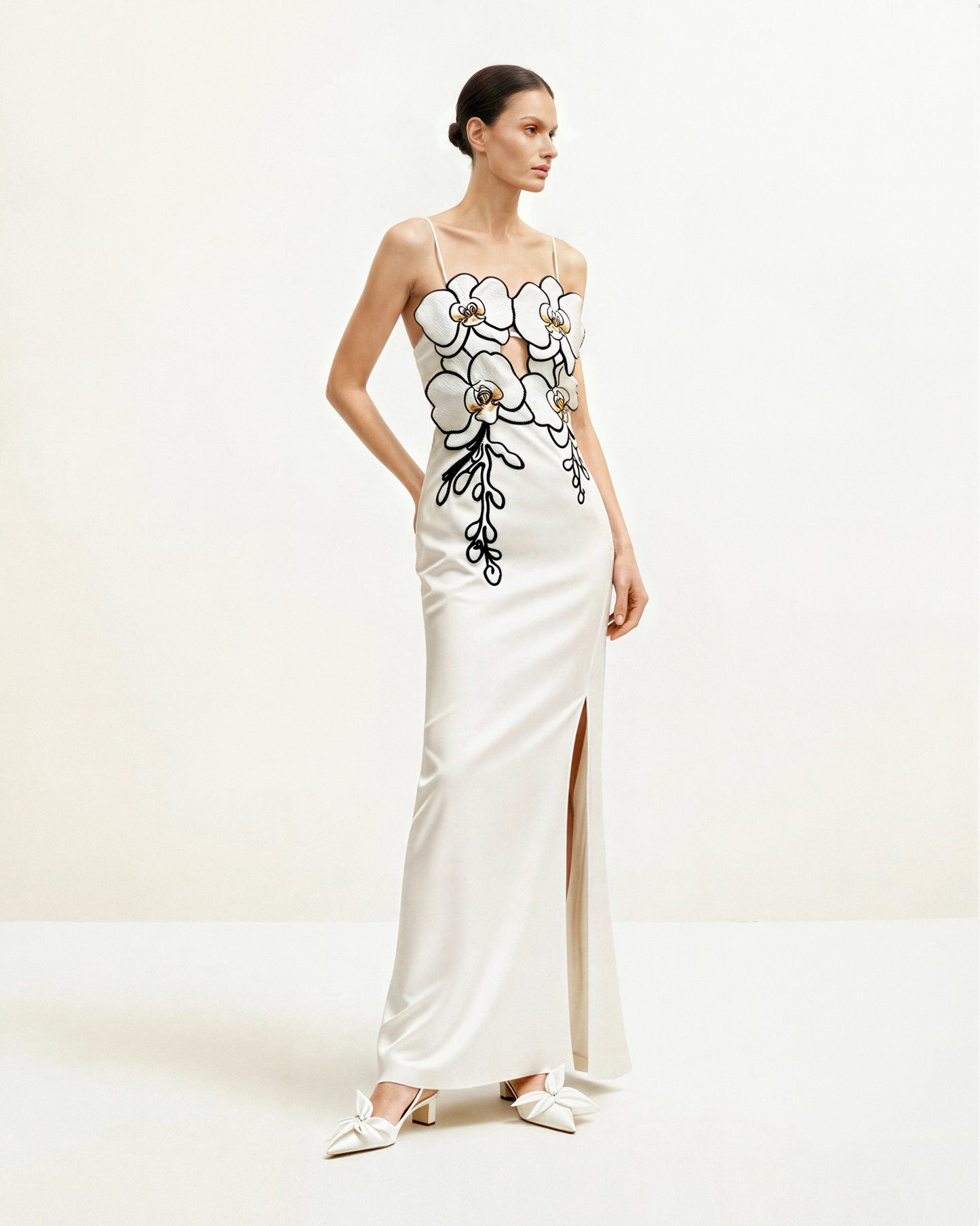 Orkide Nakışlı Elbise - White/Black