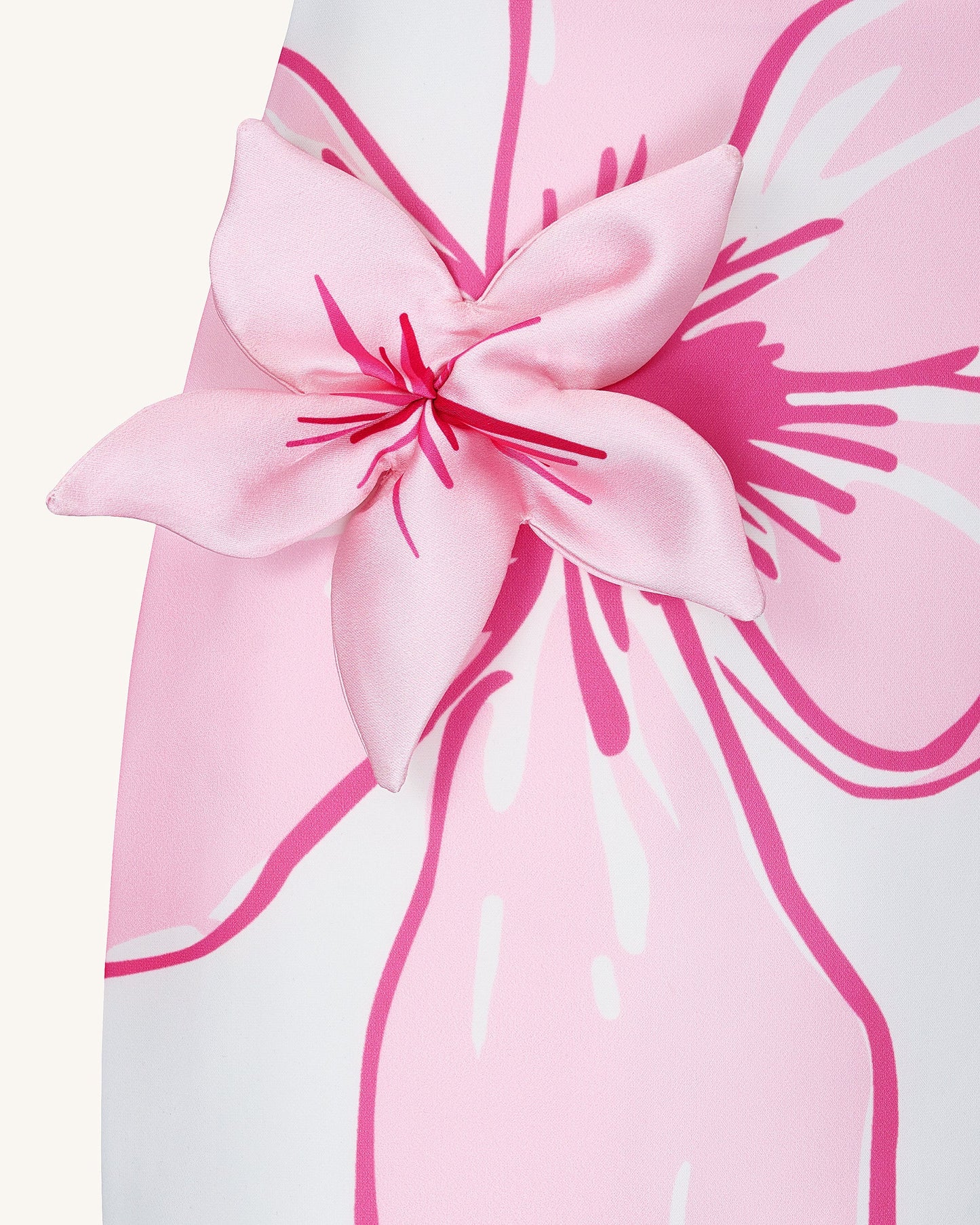 Mini Elbise ile Pembe Çiçek Desenli Appliqués - White/Pink