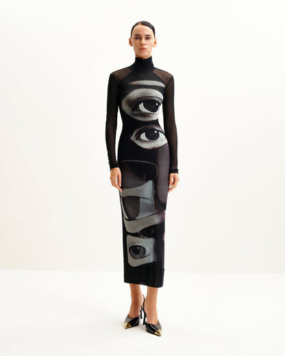 Sophia Eye Desenli File Elbise - Black/White