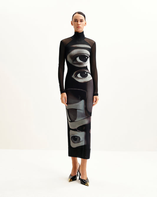 Sophia Eye Desenli File Elbise - Black/White