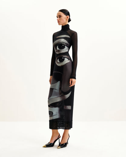 Sophia Eye Desenli File Elbise - Black/White