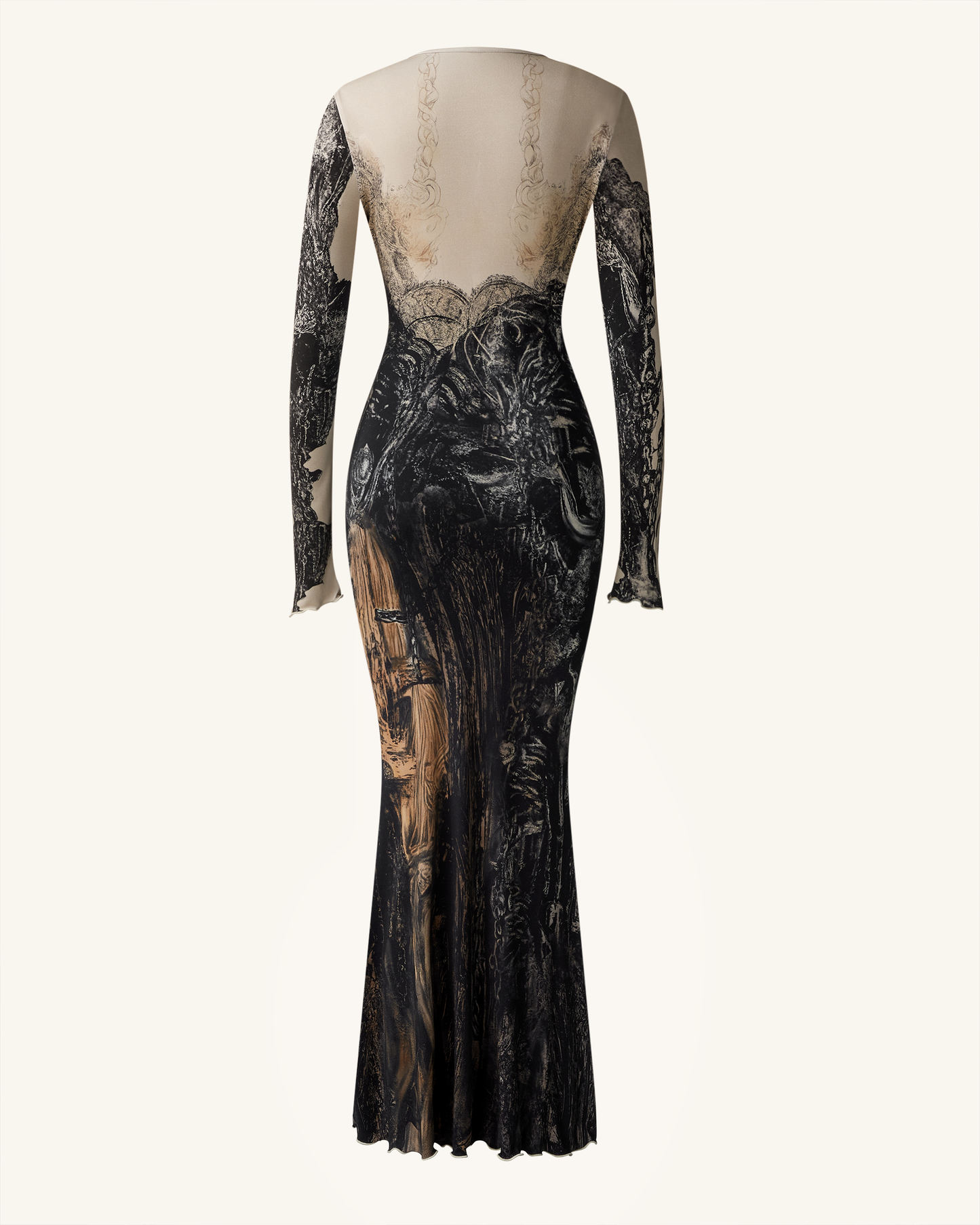 Isabella Vintage Desenli Elbise - Kahverengi & Siyah
