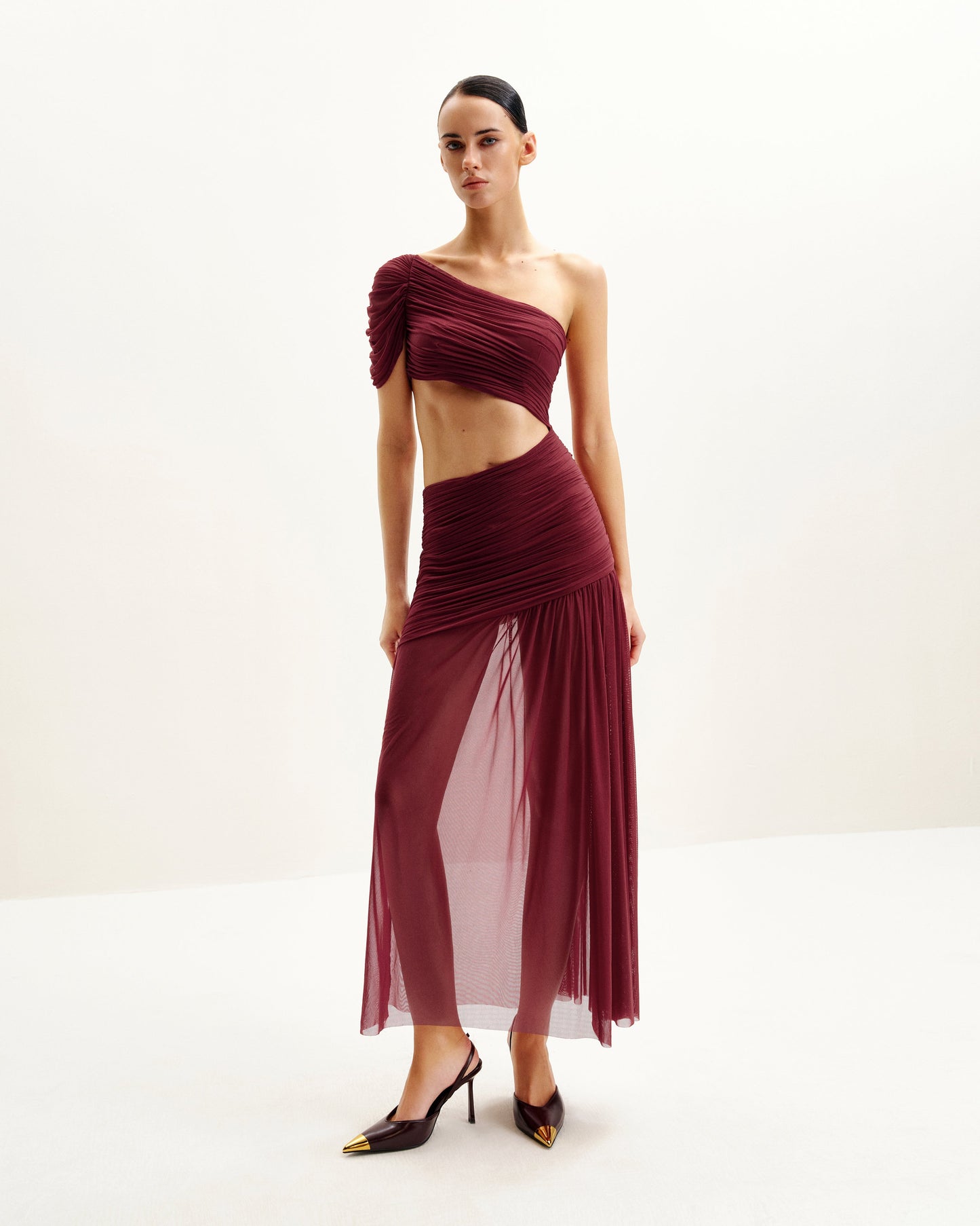 Mia Pilili File Elbise - Bordo