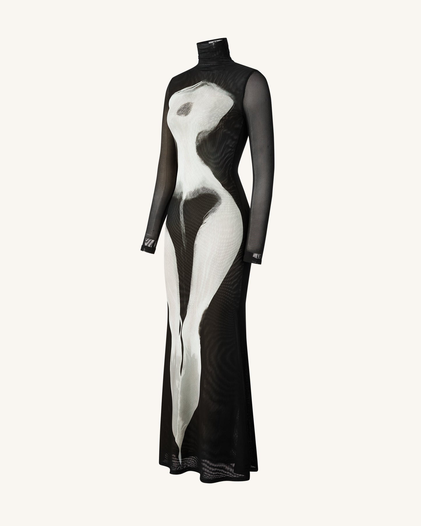 Eva Body Desenli File Elbise - Siyah ve Beyaz