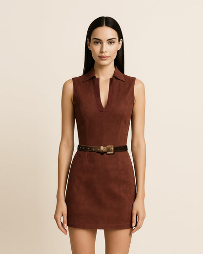 Ariana Kolsuz Suedes Mini Elbise - Bordo