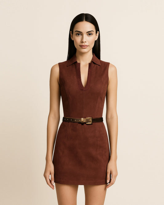 Ariana Kolsuz Suedes Mini Elbise - Bordo