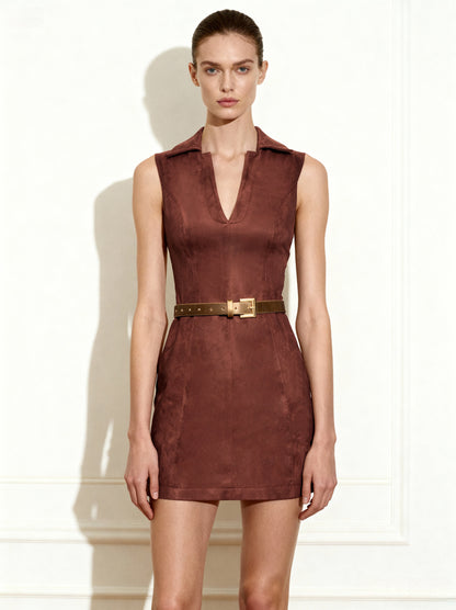 Ariana Kolsuz Suedes Mini Elbise - Bordo