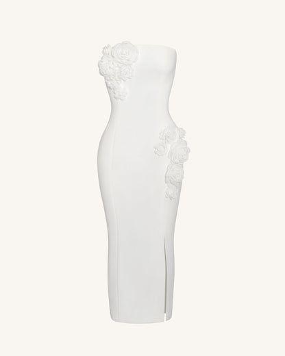 Petal Perfection Kokteyl Elbise - Beyaz