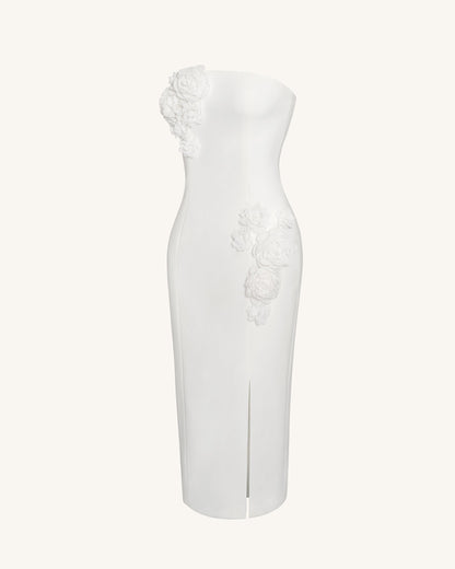 Petal Perfection Kokteyl Elbise - Beyaz