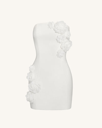 Blossoming Zarafet Straplez (Askısız) Elbise - Beyaz