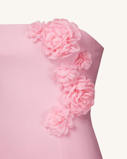 Blossoming Zarafet Straplez (Askısız) Elbise - Pembe
