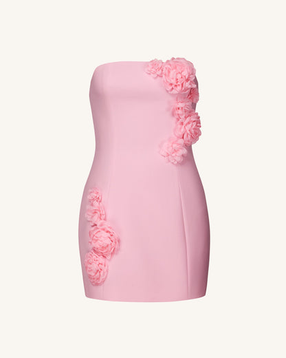 Blossoming Zarafet Straplez (Askısız) Elbise - Pembe
