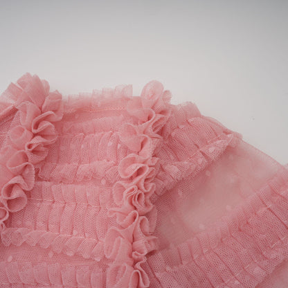 Aimée pink dot-detail ruffled tulle midi dress