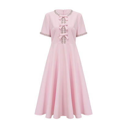 Cassiopeia crystal-accented pink bow midi dress