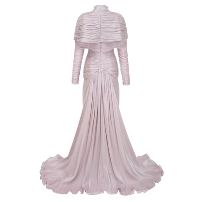Nerida Silver Turtleneck Ruched Maxi Dress
