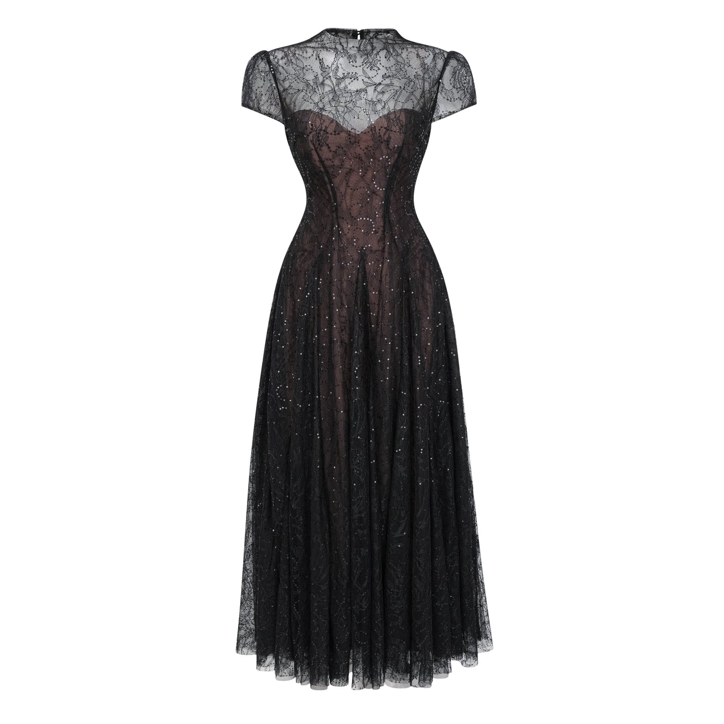 Velia Black Lace Glitter Tulle Maxi Gown