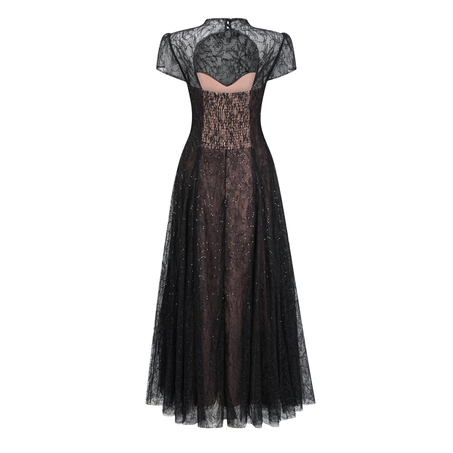 Velia Black Lace Glitter Tulle Maxi Gown