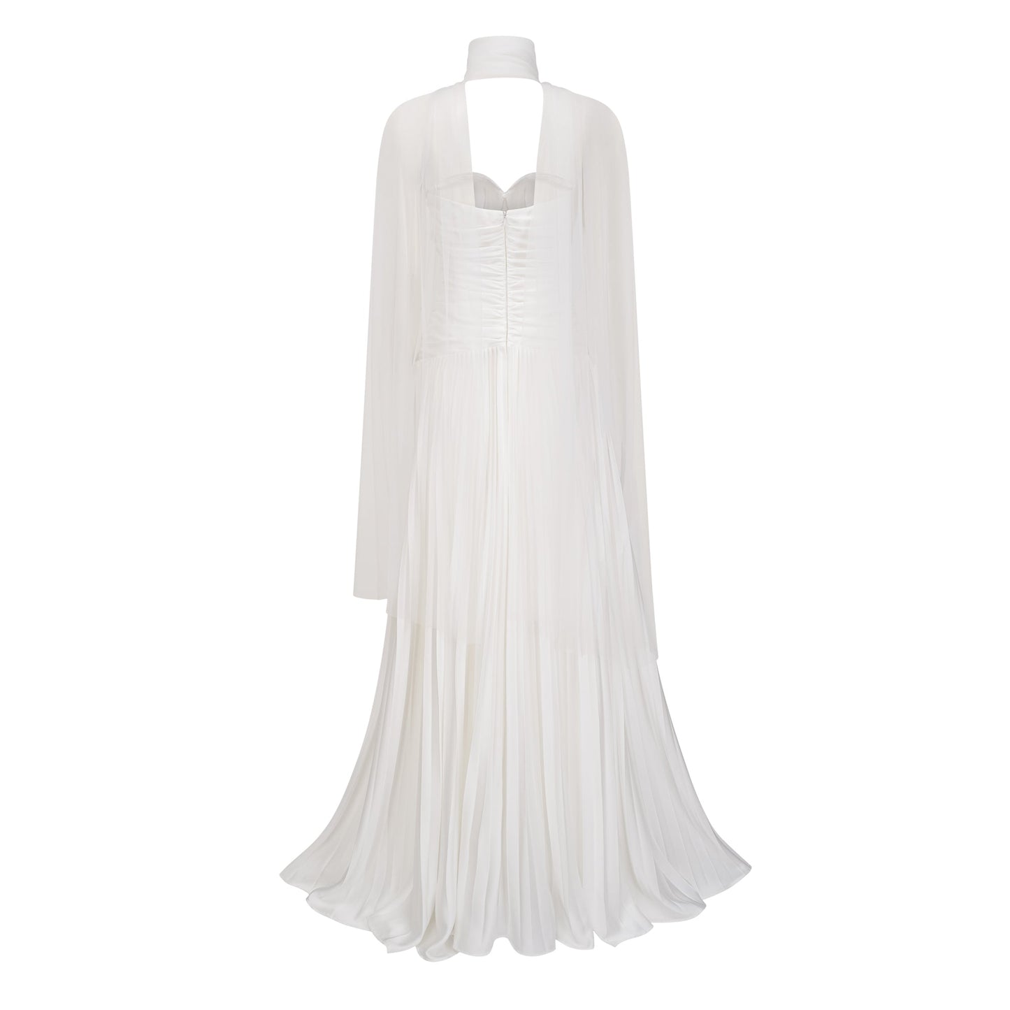 Palesa White Pleated Glossy Maxi Dress & Cape Set