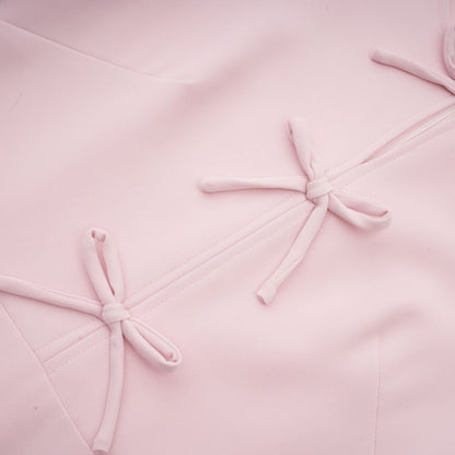 Elise pink bow-detail split-neck midi dress