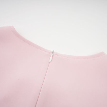Elise pink bow-detail split-neck midi dress