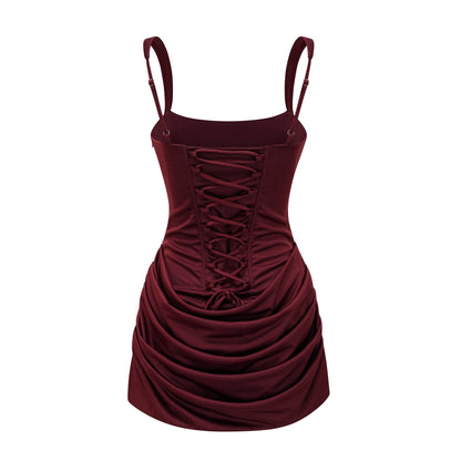 Paulette Red Ruched Bodycon Mini Dress
