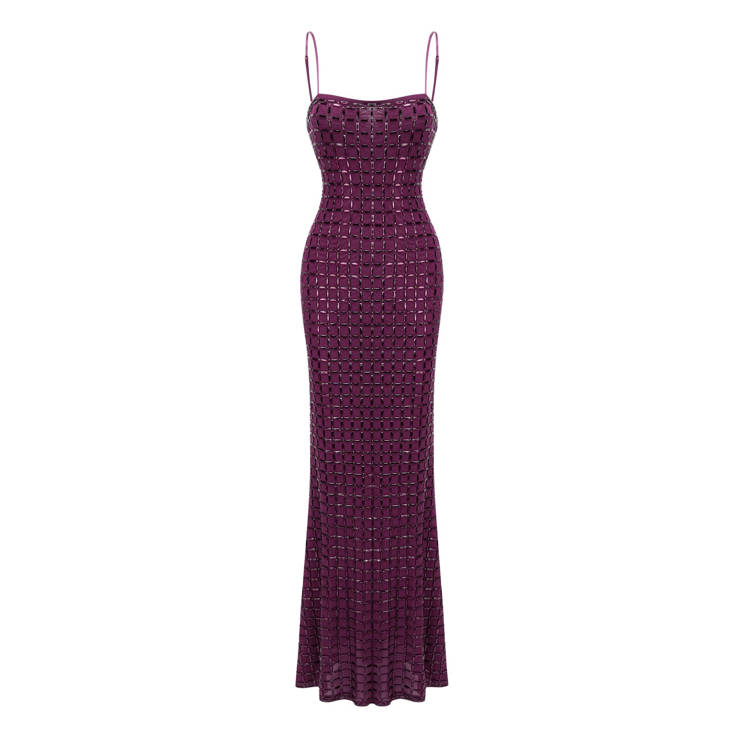 Térébenthine Purple Rhinestone Mesh Maxi Dress