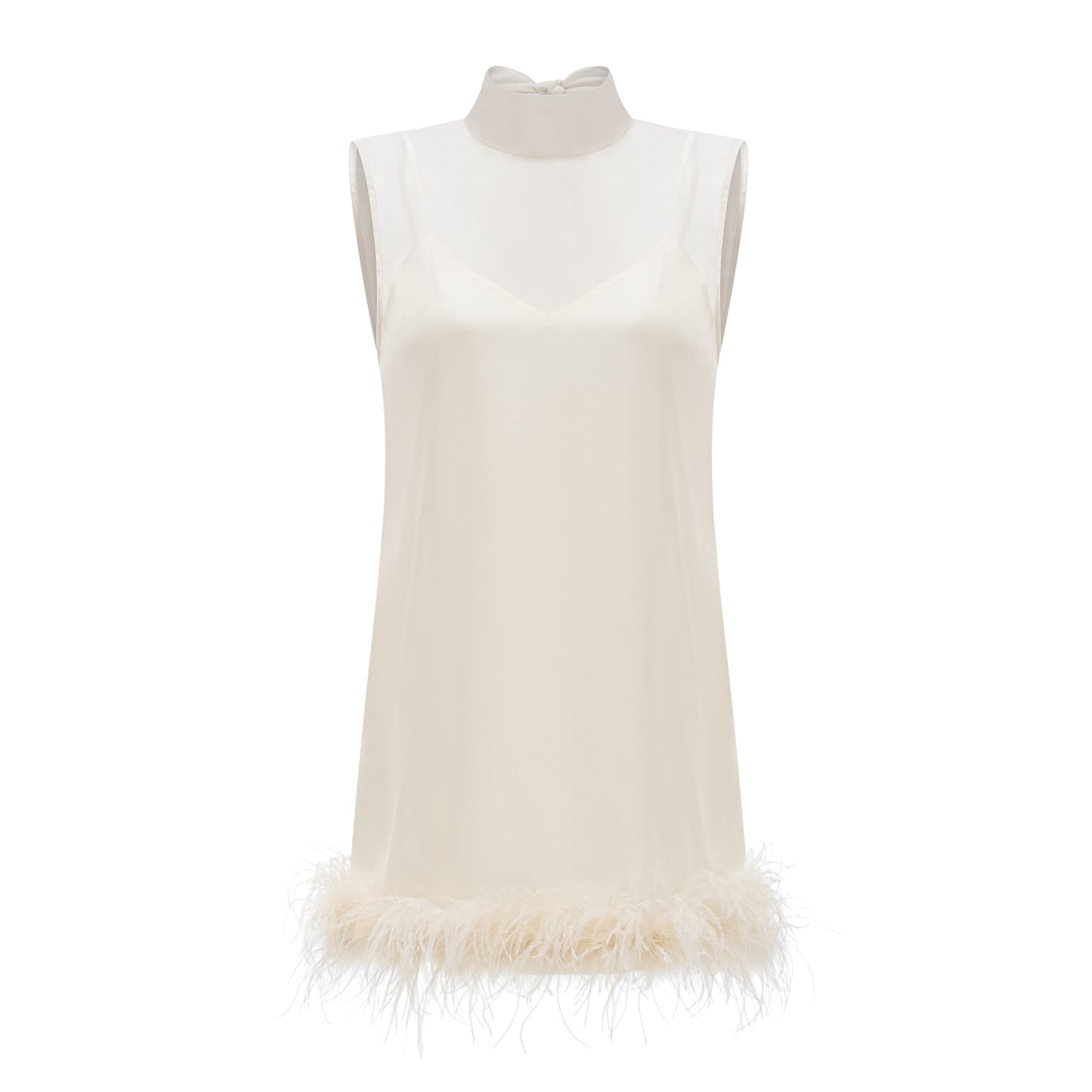 Adrienne White Feather Trim Mini Dress