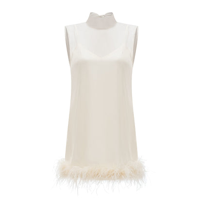 Adrienne White Feather Trim Mini Dress