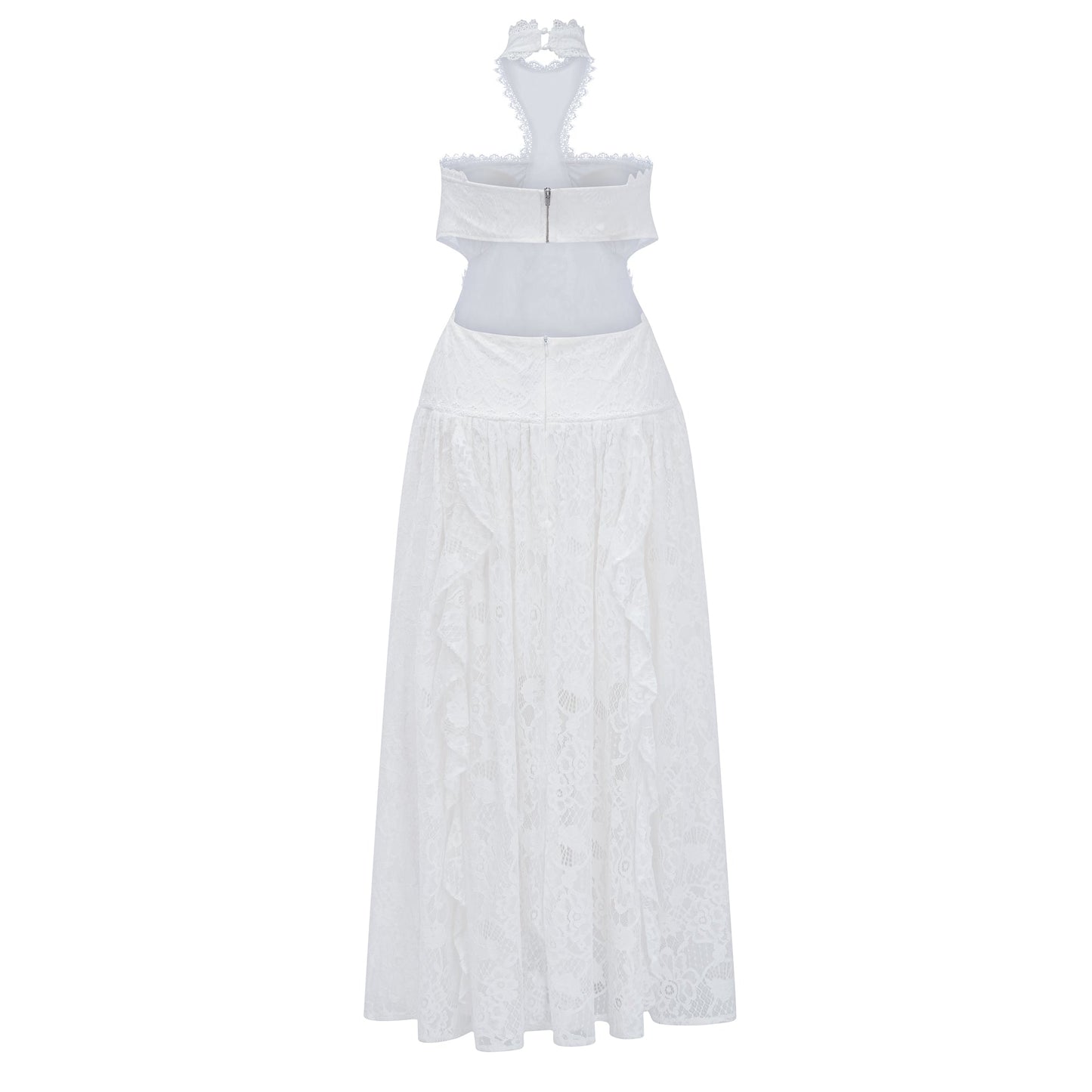 Evelyn White Halterneck Lace Maxi Dress