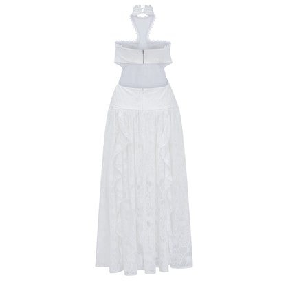 Evelyn White Halterneck Lace Maxi Dress