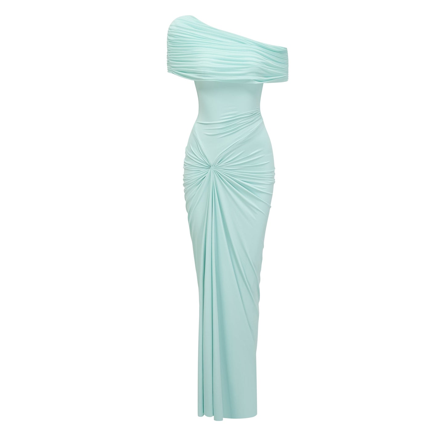 Katya Green Asymmetrical Gathered Maxi Dress