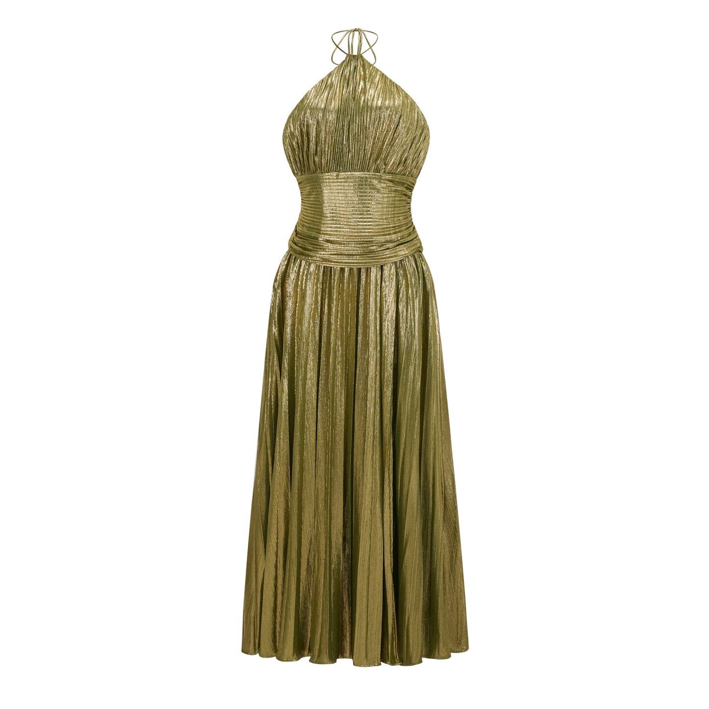 Alchimie Gold Glossy Pleated Maxi Dress