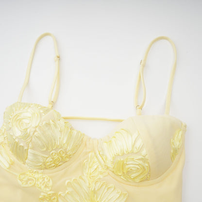 Théoline Yellow Floral Appliqué Corset Maxi Dress