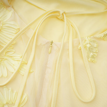 Théoline Yellow Floral Appliqué Corset Maxi Dress