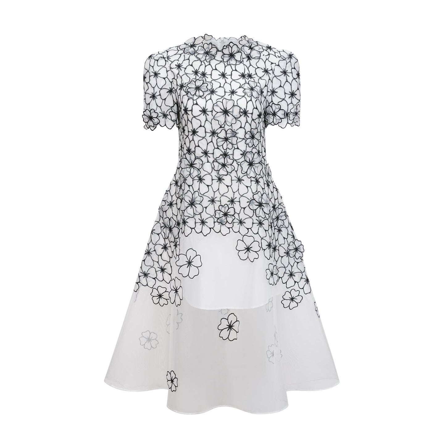 Yaelle White Floral Appliqué Tulle Midi Dress