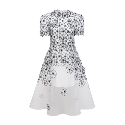 Yaelle White Floral Appliqué Tulle Midi Dress