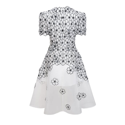 Yaelle White Floral Appliqué Tulle Midi Dress